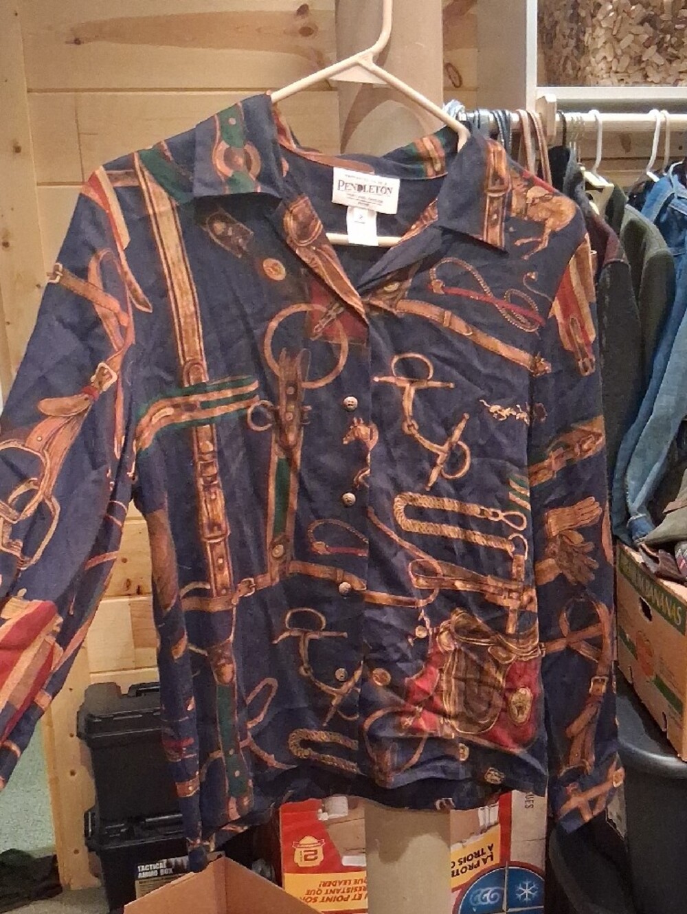 Pendleton Navy Button-Down Shirt with Brown & Green Equestrian Print - Picture 7 of 7